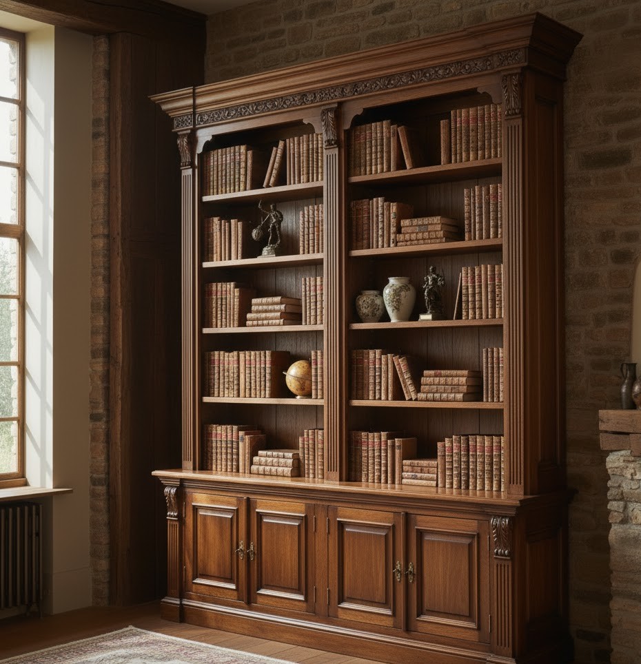 Custom walnut bookshelf with integrated lighting by Phythgruxul