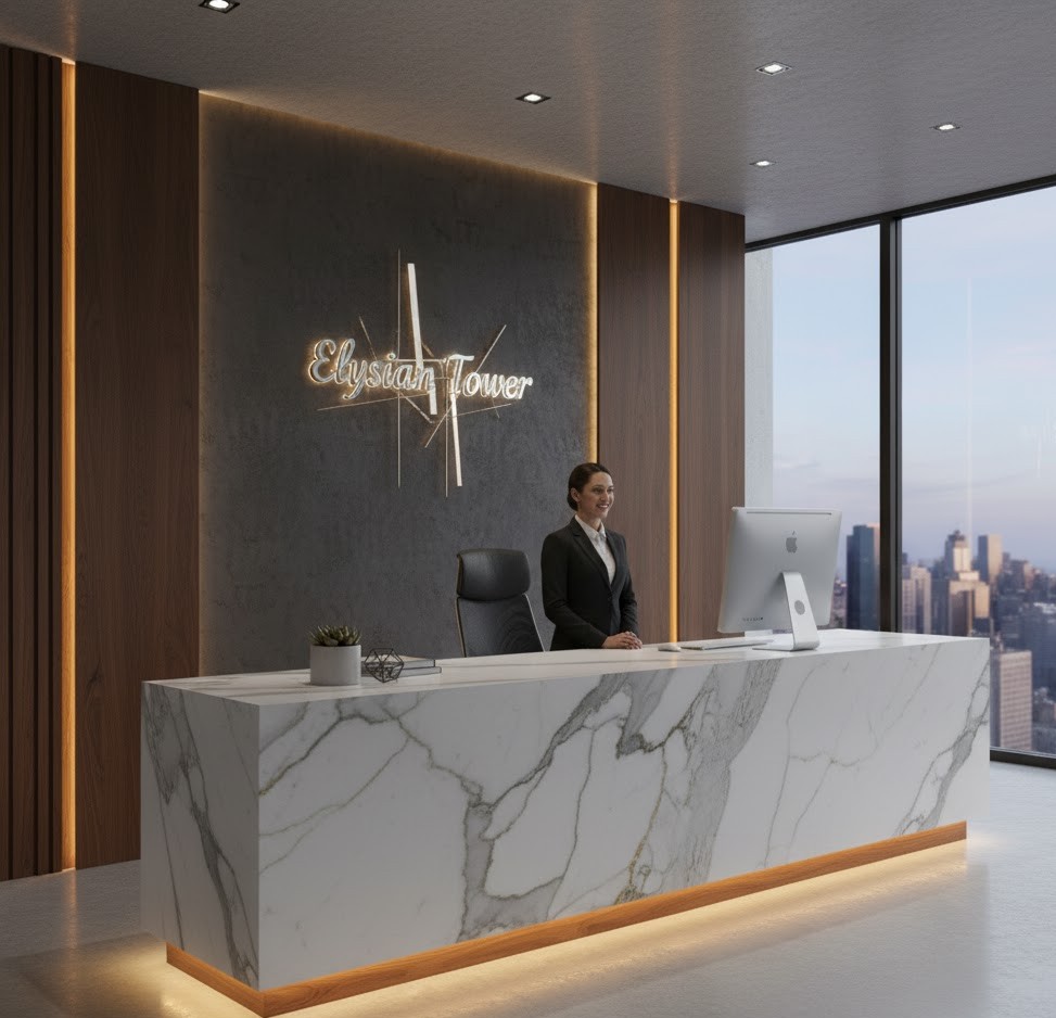 Commercial reception desk designed by Phythgruxul for office